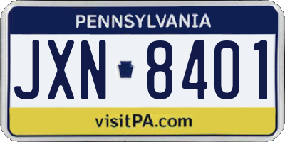 PA license plate JXN8401