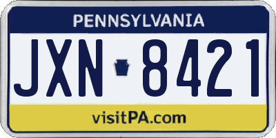 PA license plate JXN8421