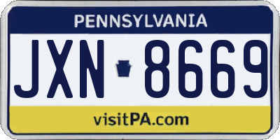 PA license plate JXN8669