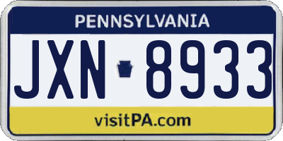 PA license plate JXN8933