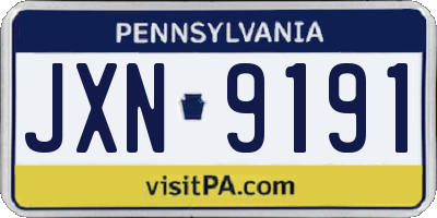 PA license plate JXN9191