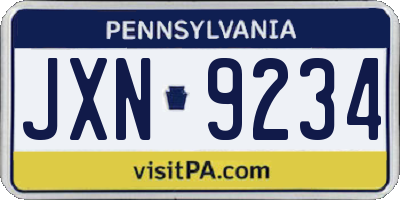 PA license plate JXN9234