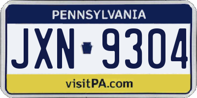 PA license plate JXN9304