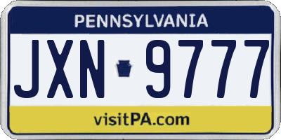 PA license plate JXN9777