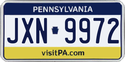 PA license plate JXN9972