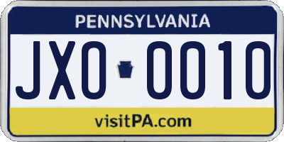 PA license plate JXO0010