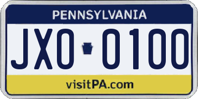 PA license plate JXO0100