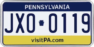 PA license plate JXO0119