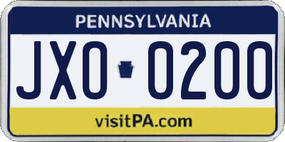 PA license plate JXO0200