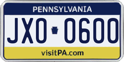 PA license plate JXO0600