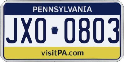 PA license plate JXO0803