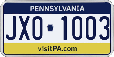 PA license plate JXO1003