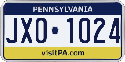 PA license plate JXO1024