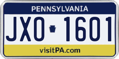 PA license plate JXO1601