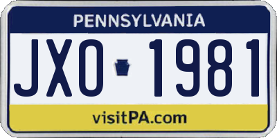 PA license plate JXO1981