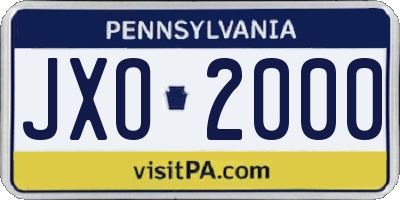 PA license plate JXO2000