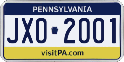 PA license plate JXO2001