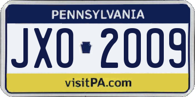 PA license plate JXO2009