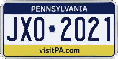 PA license plate JXO2021
