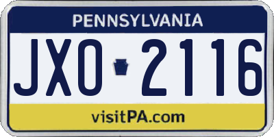 PA license plate JXO2116