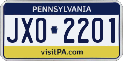 PA license plate JXO2201