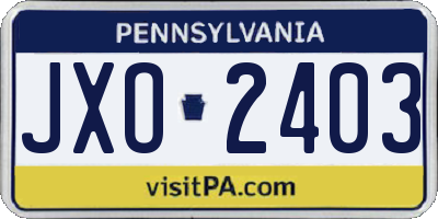 PA license plate JXO2403