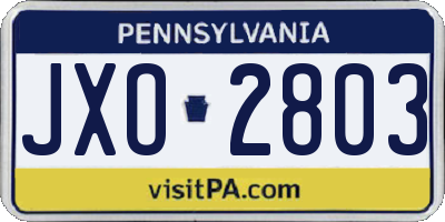 PA license plate JXO2803