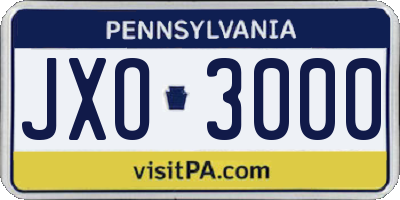 PA license plate JXO3000