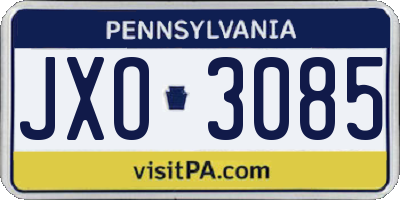 PA license plate JXO3085