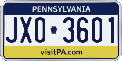 PA license plate JXO3601