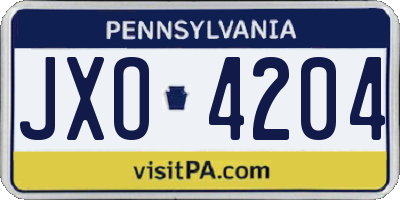 PA license plate JXO4204