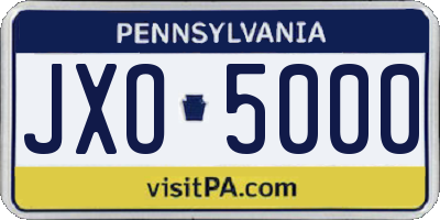 PA license plate JXO5000