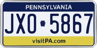 PA license plate JXO5867
