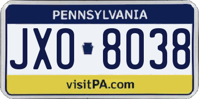 PA license plate JXO8038