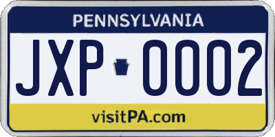 PA license plate JXP0002