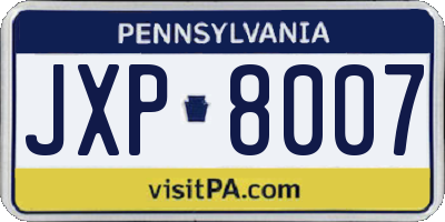 PA license plate JXP8007