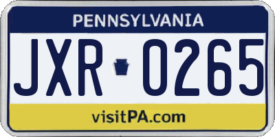 PA license plate JXR0265