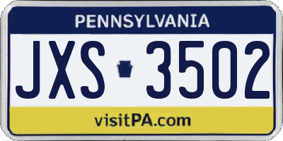 PA license plate JXS3502