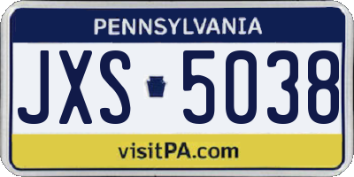 PA license plate JXS5038