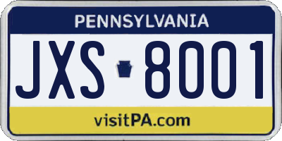 PA license plate JXS8001