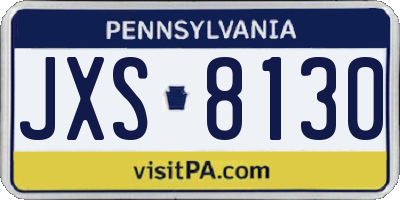 PA license plate JXS8130
