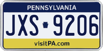 PA license plate JXS9206
