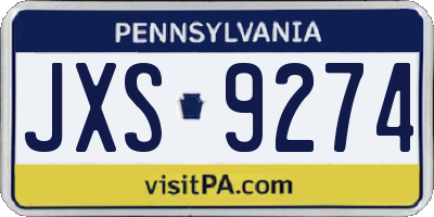 PA license plate JXS9274