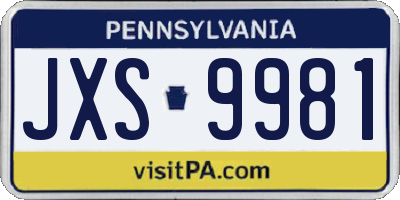 PA license plate JXS9981