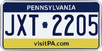 PA license plate JXT2205