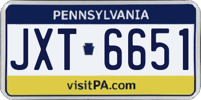 PA license plate JXT6651
