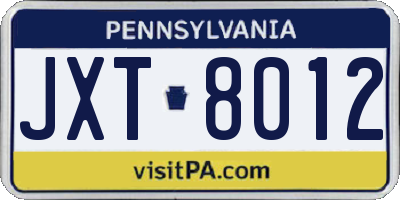 PA license plate JXT8012