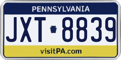 PA license plate JXT8839