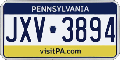 PA license plate JXV3894