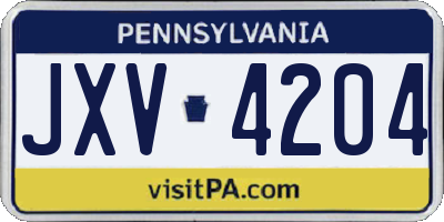 PA license plate JXV4204